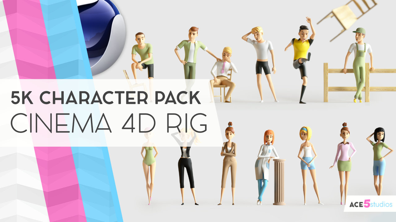 5k character pack Cinema 4d character rigs, animation ready c4d, controllers, mocap compatible mixamo