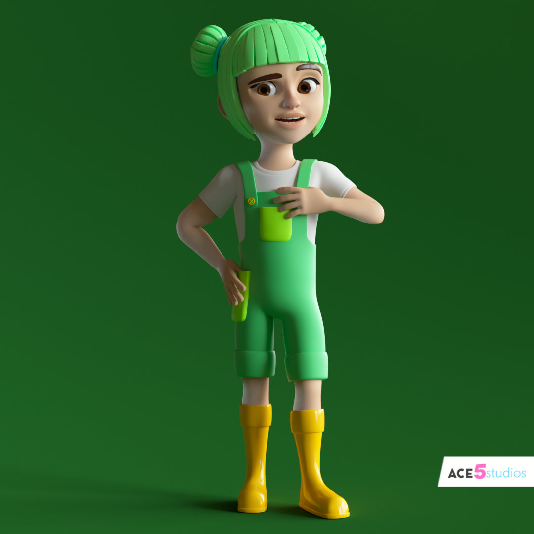 girl gardener child Cinema 4d character rigs, animation ready c4d, controllers, mocap compatible mixamo