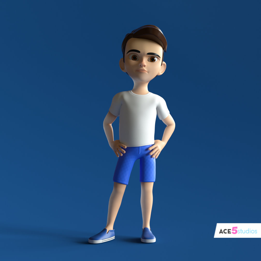 boy in blue shorts Cinema 4d character rigs, animation ready c4d, controllers, mocap compatible mixamo