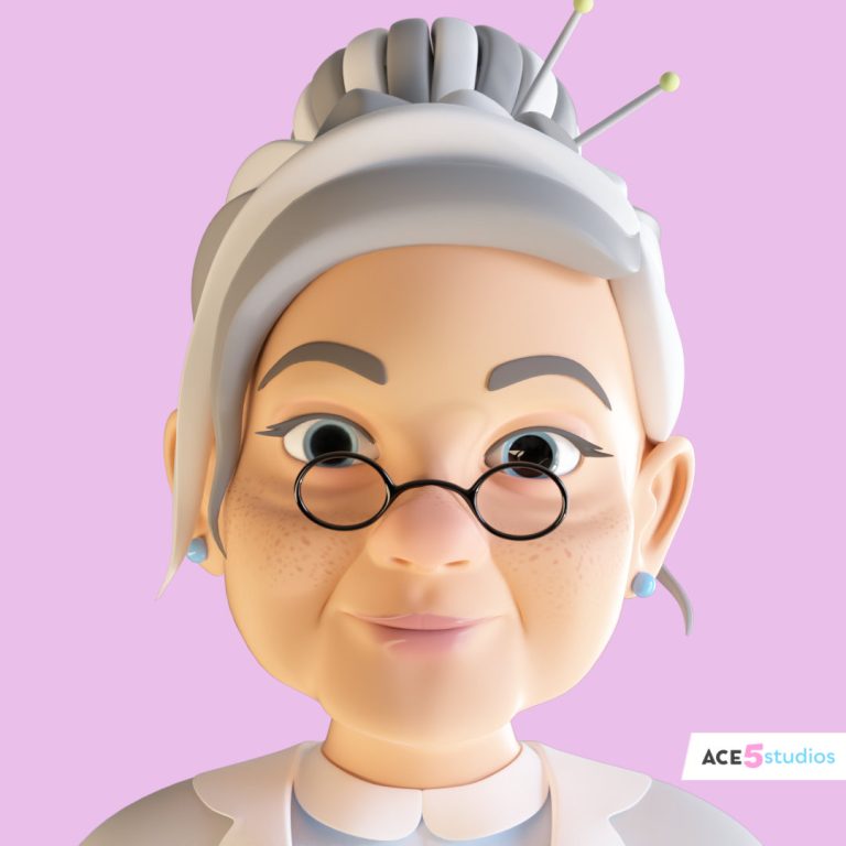 Cartoon stylized character in c4d. Rigged in cinema 4D. ready for animation in cinema4d. Royalty free download. 3d model. Face rig, facial animation. old lady, woman, granny, grandma, grandmother happy