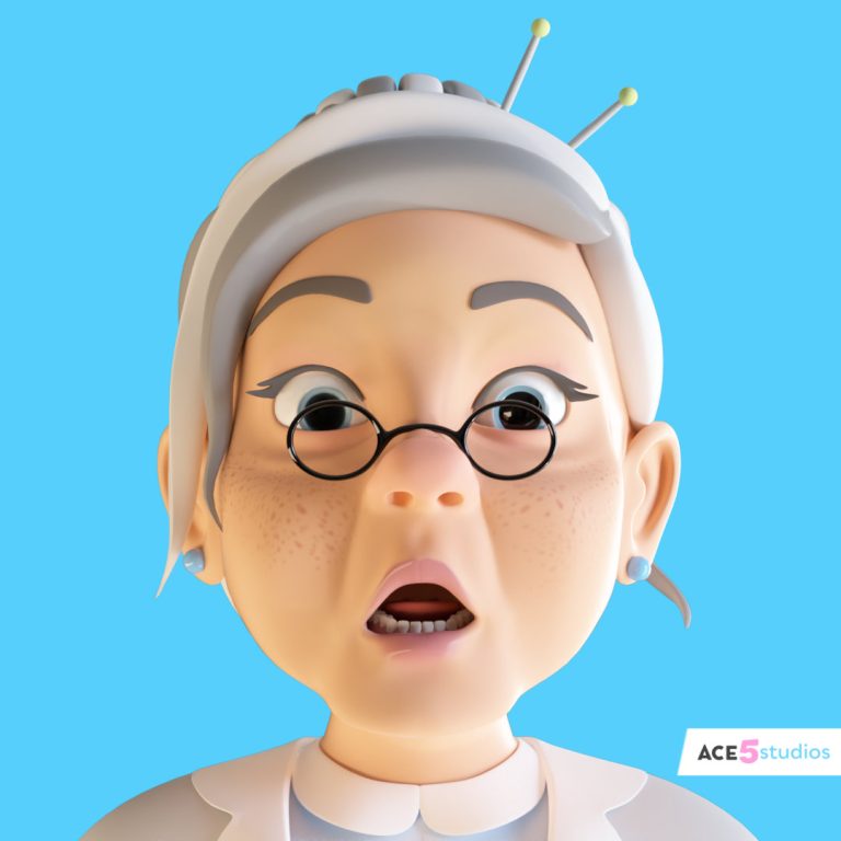 Cartoon stylized character in c4d. Rigged in cinema 4D. ready for animation in cinema4d. Royalty free download. 3d model. Face rig, facial animation. old lady, woman, granny, grandma, grandmother shocked.