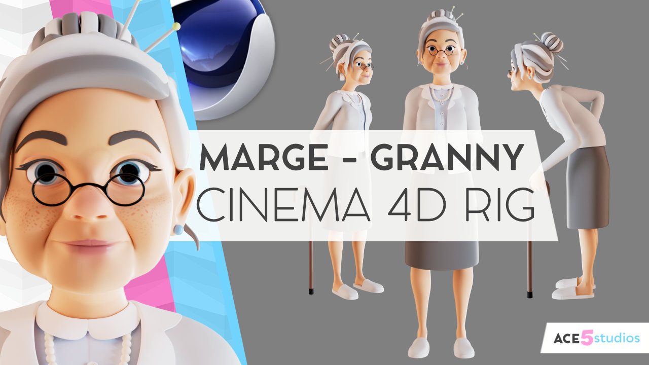 Cartoon stylized character in c4d. Rigged in cinema 4D. ready for animation in cinema4d. Royalty free download. 3d model. Face rig, facial animation. old lady, woman, granny, grandma, grandmother