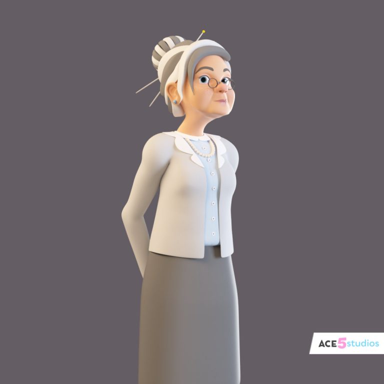 Cartoon stylized character in c4d. Rigged in cinema 4D. ready for animation in cinema4d. Royalty free download. 3d model. Face rig, facial animation. old lady, woman, granny, grandma, grandmother patiently waiting