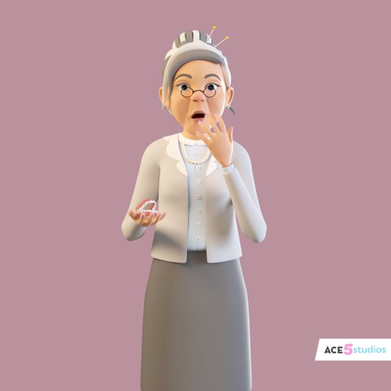 Cartoon stylized character in c4d. Rigged in cinema 4D. ready for animation in cinema4d. Royalty free download. 3d model. Face rig, facial animation. old lady, woman, granny, grandma, grandmother lost her teeth