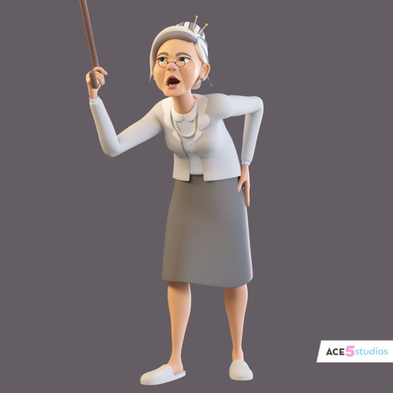 Cartoon stylized character in c4d. Rigged in cinema 4D. ready for animation in cinema4d. Royalty free download. 3d model. Face rig, facial animation. old lady, woman, granny, grandma, grandmother angry waving stick